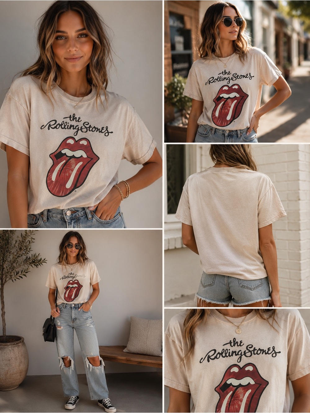 the Rolling Stones Short Sleeve Graphic Tee in Pale Pink with Red Logo